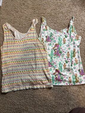Summer Floral & Stripe Tank Top Set - White, Purple, Green, Yellow